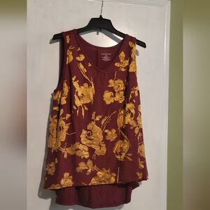 Lane Bryant Burgundy and Gold Floral Tank Top